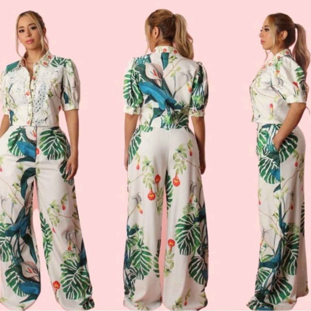 Floral Wide Leg Pants Set
